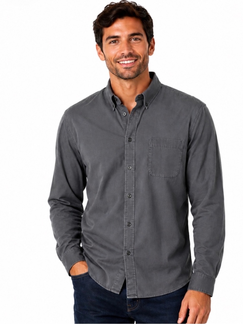 Croft & Barrow Gray Button-Down Shirt 100% Cotton Long Sleeve —Men’s XL